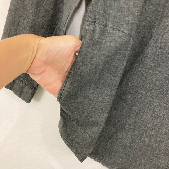 Quacker Factory Large Gray Embellished Long Sleeve Relaxed Button Down Festival - Picture 4 of 10